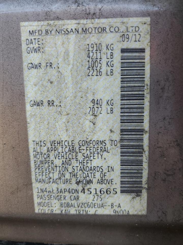 2013 Nissan Altima VIN 1N4AL3AP4DN451665 Copart auction photo, front end damage thumbnail 12