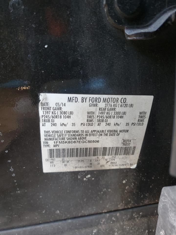 2014 Ford Explorer VIN 1FM5K8D87EGC50506 Copart auction photo, front end / side damage thumbnail 15