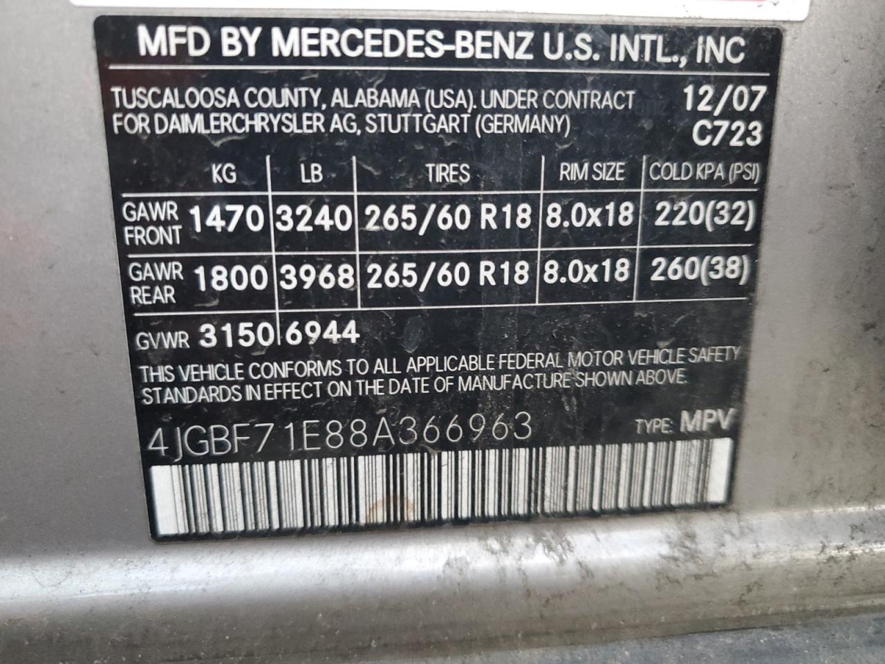 2008 Mercedes-Benz GL-klasse VIN 4JGBF71E88A366963 Copart auction photo, vandalism damage thumbnail 13