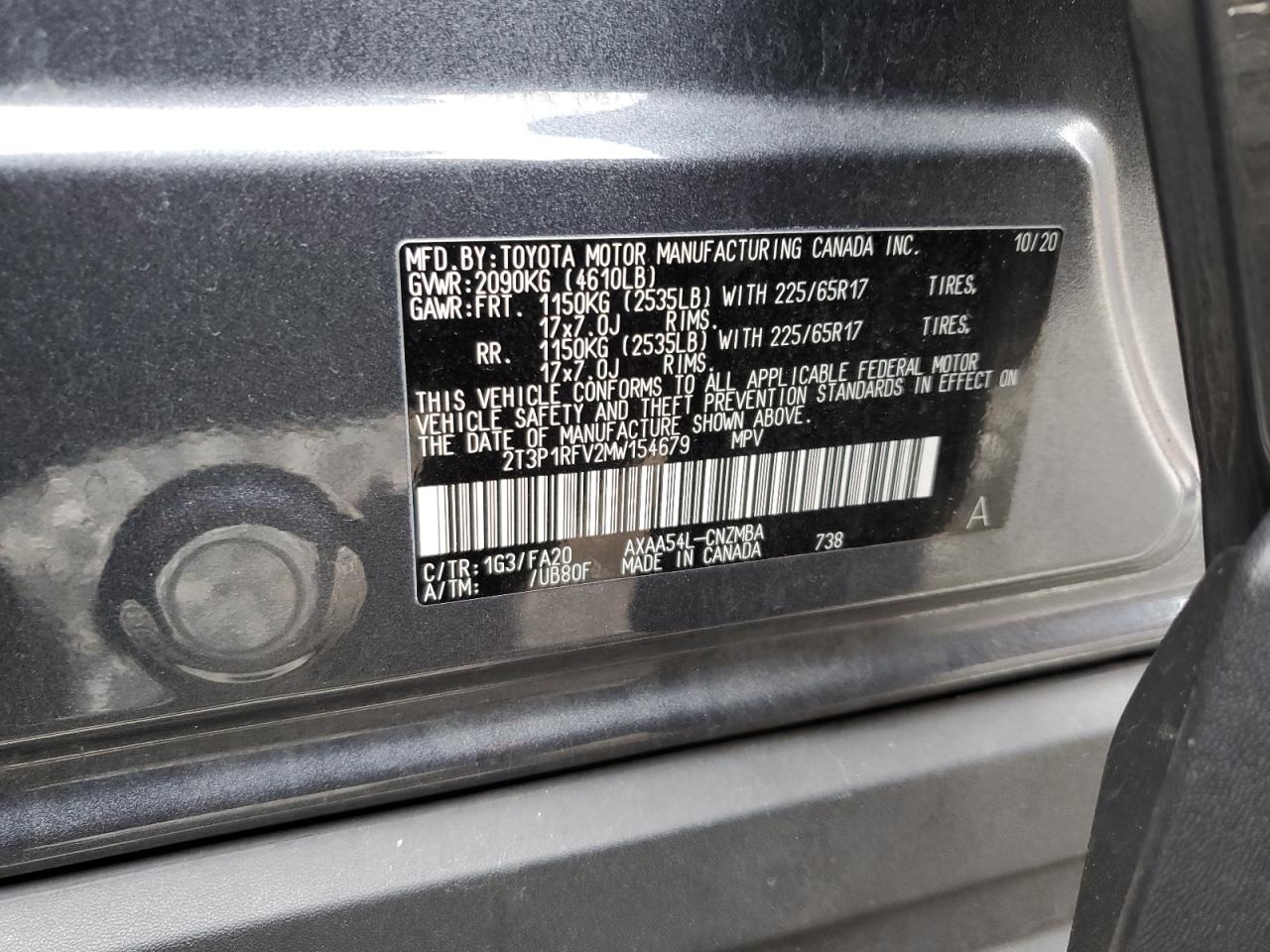 2021 Toyota RAV 4 VIN 2T3P1RFV2MW154679 Copart auction photo, undercarriage damage thumbnail 13