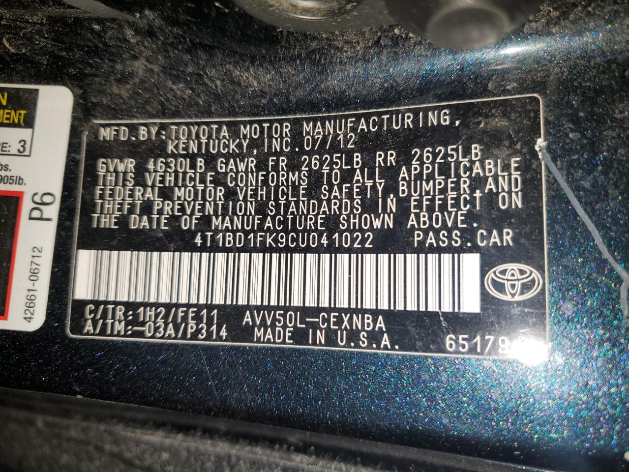 2012 Toyota Camry VIN 4T1BD1FK9CU041022 Copart auction photo, front end damage thumbnail 13