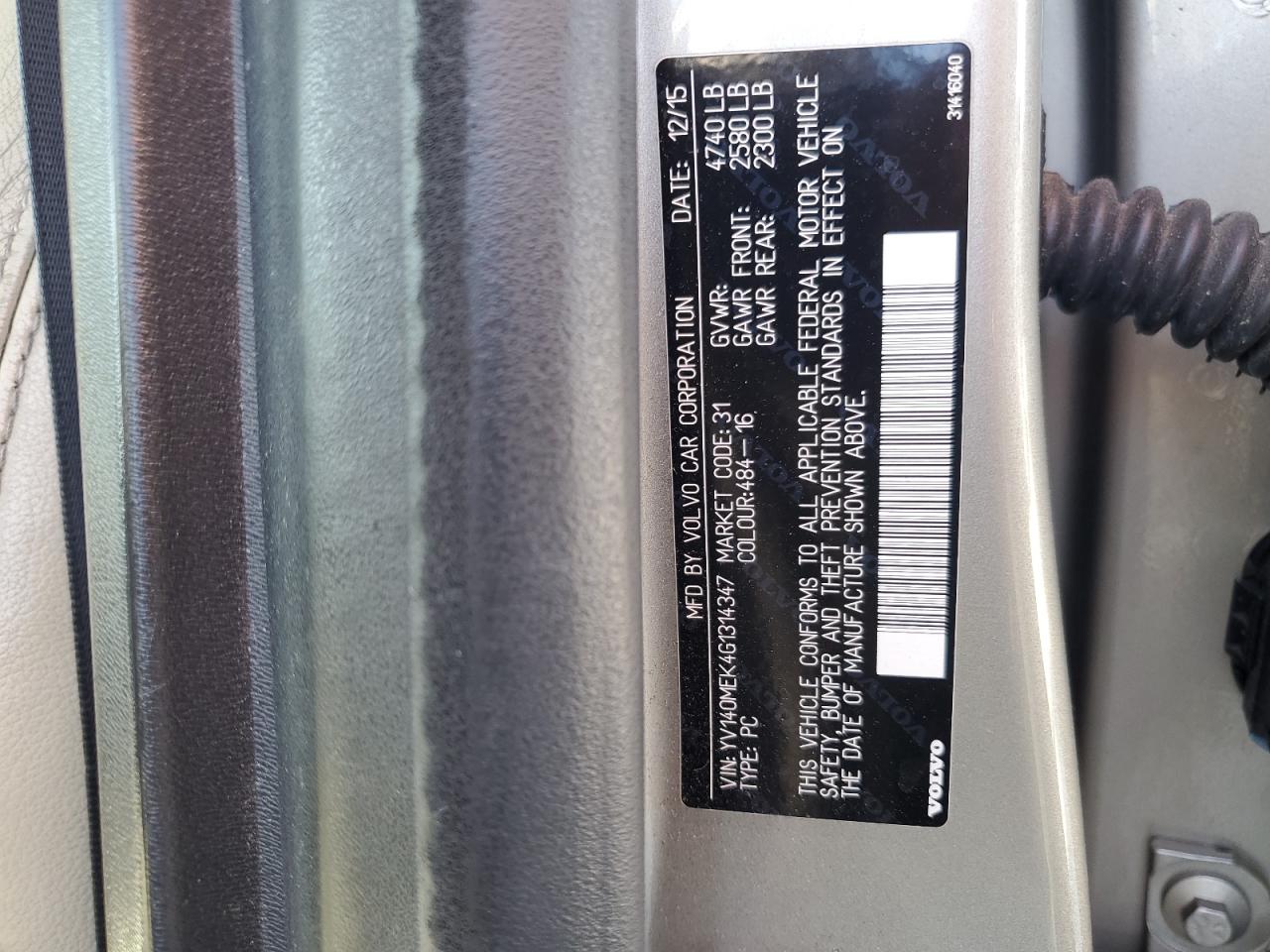 2016 Volvo V60 VIN YV140MEK4G1314347 Copart auction photo, side / rear end damage thumbnail 13