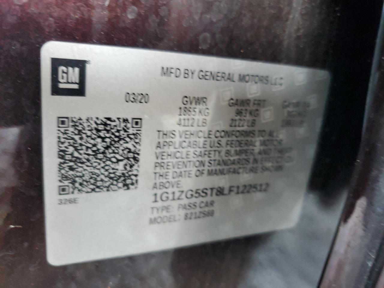2020 Chevrolet Malibu VIN 1G1ZG5ST8LF122512 Copart auction photo, front end / side damage thumbnail 12