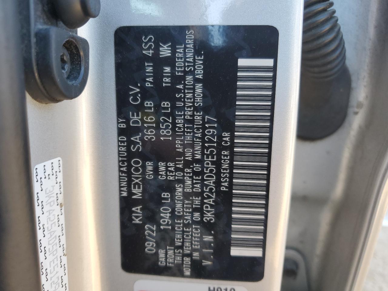 2023 KIA Rio VIN 3KPA25AD5PE512917 Copart auction photo, front end / rear end damage thumbnail 12