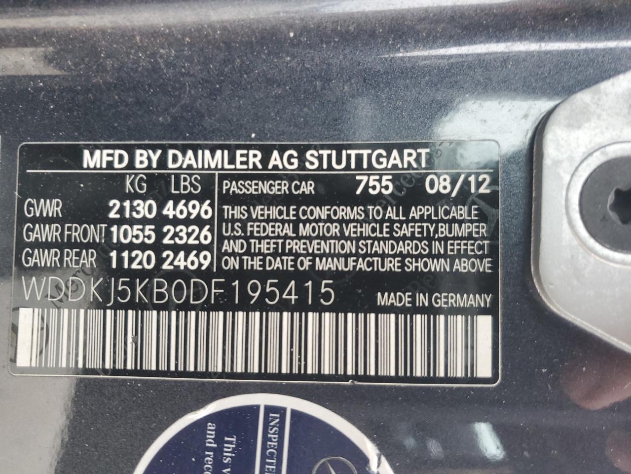 2013 Mercedes-Benz E-klasse VIN WDDKJ5KB0DF195415 Copart auction photo, rear end / minor dent/scratches damage thumbnail 12