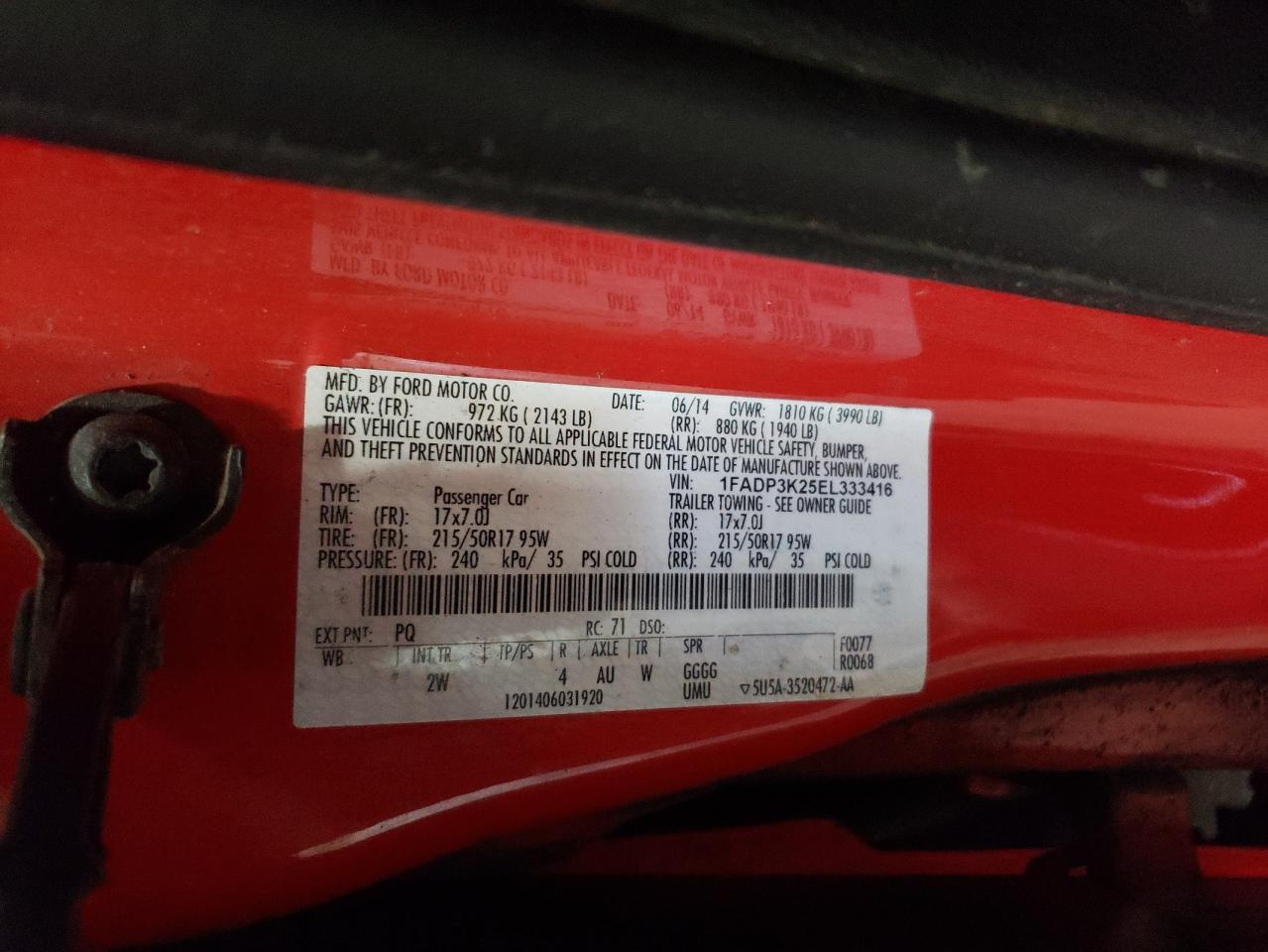 2014 Ford Focus VIN 1FADP3K25EL333416 Copart auction photo, front end damage thumbnail 12