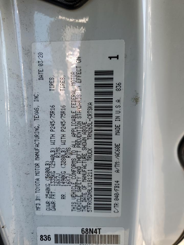 2020 Toyota Tacoma VIN 5TFRX5GN9LX181211 Copart auction photo, rear end damage thumbnail 12