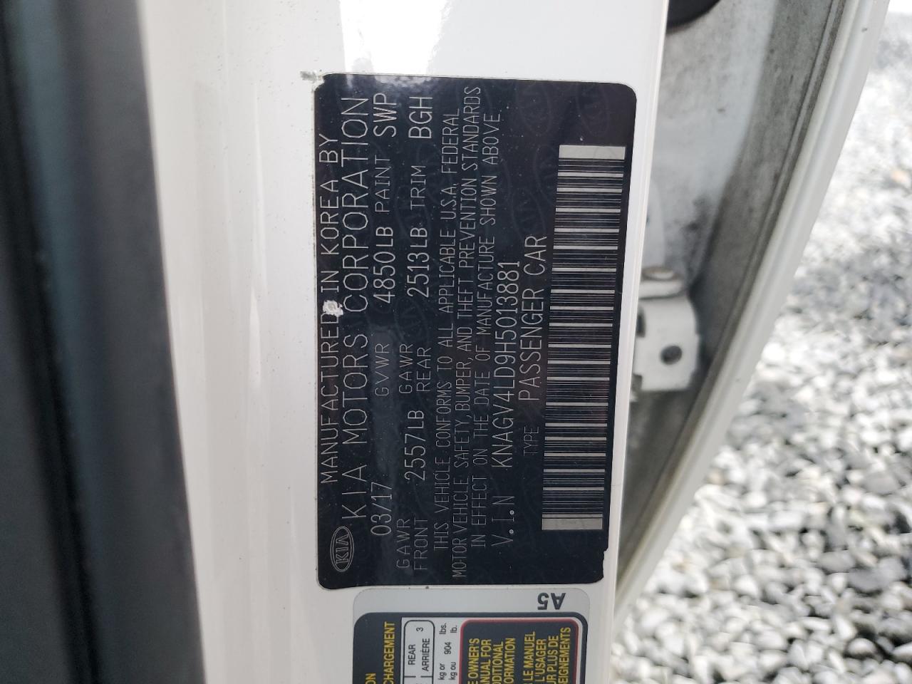 2017 KIA Optima VIN KNAGV4LD9H5013881 Copart auction photo, side damage thumbnail 12