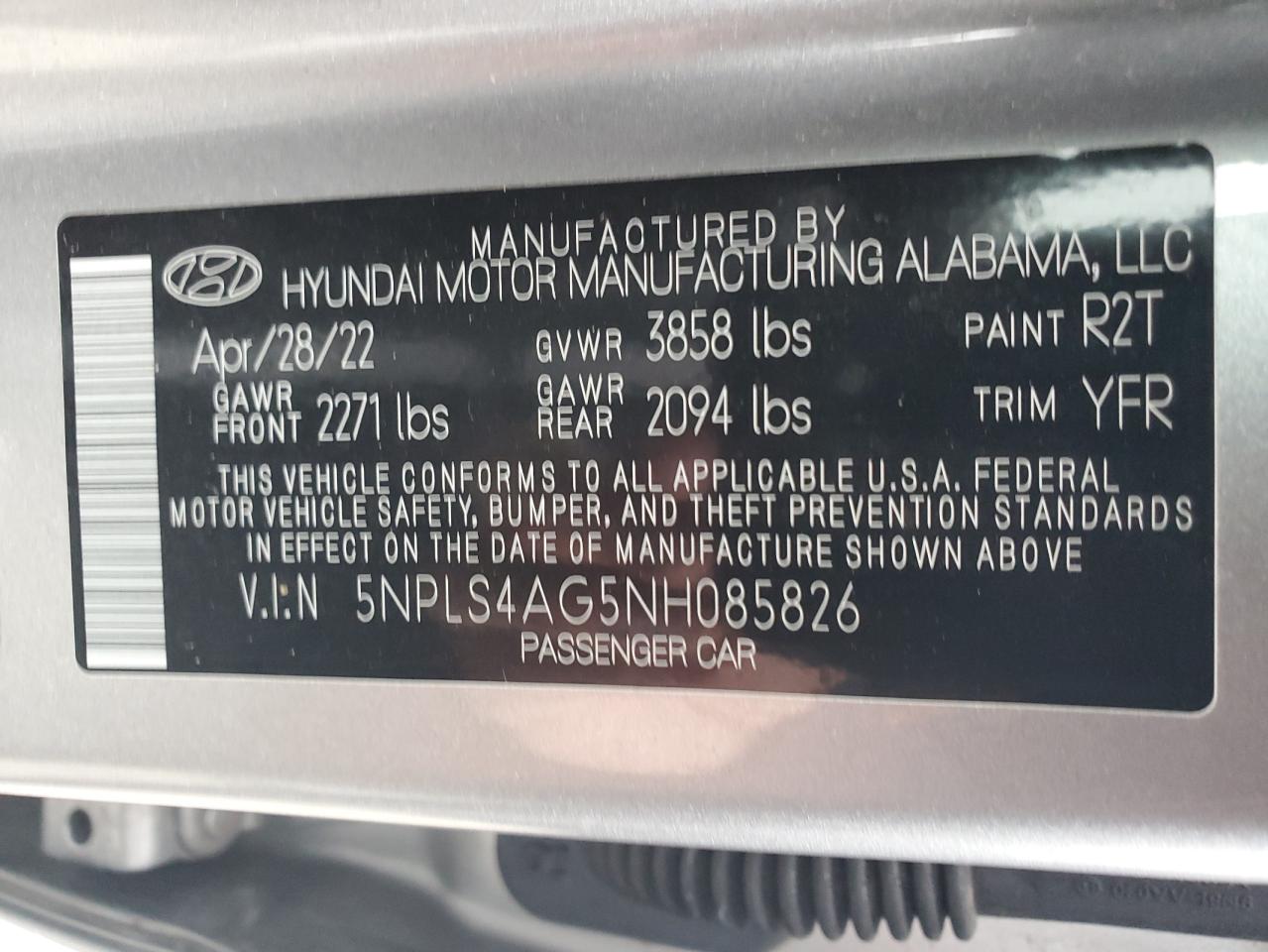 2022 Hyundai Elantra VIN 5NPLS4AG5NH085826 Copart auction photo, front end damage thumbnail 14