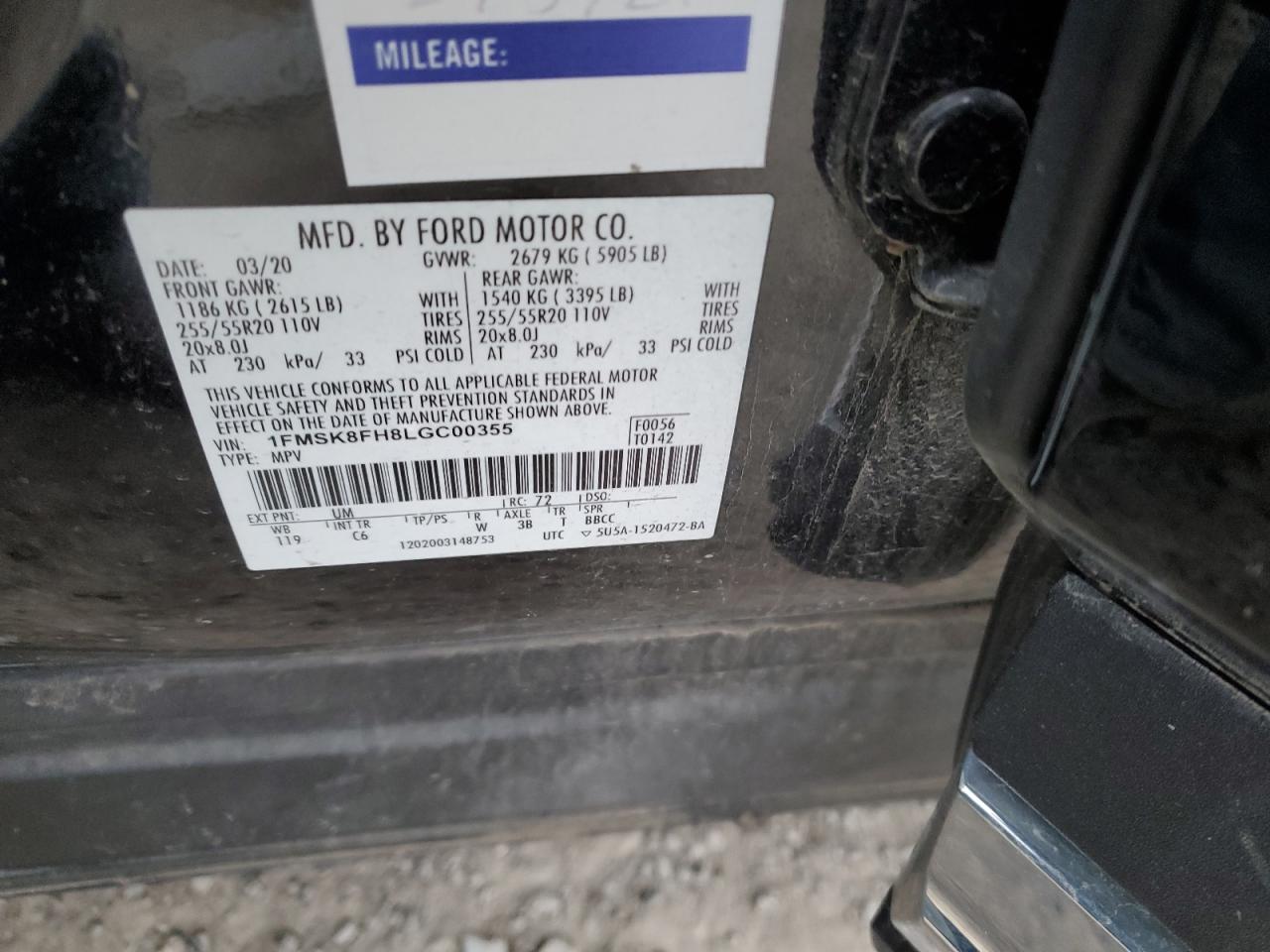2020 Ford Explorer VIN 1FMSK8FH8LGC00355 Copart auction photo, front end damage thumbnail 14