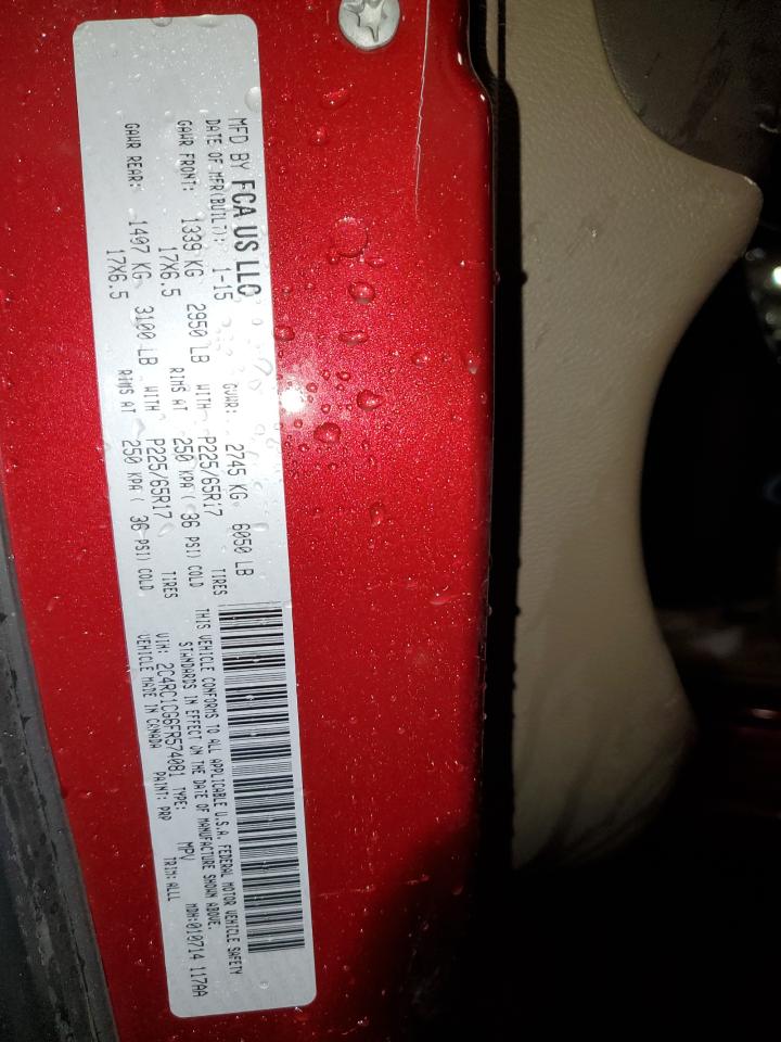 2015 Chrysler Town & Country VIN 2C4RC1CG6FR574081 Copart auction photo, side / front end damage thumbnail 14