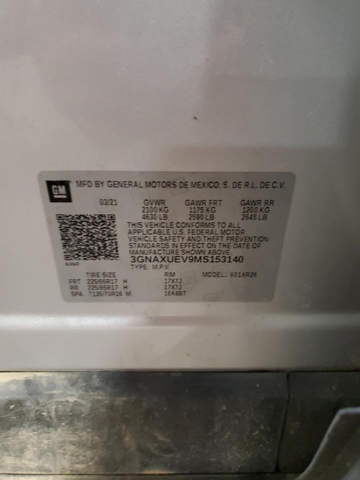 2021 Chevrolet Equinox VIN 3GNAXUEV9MS153140 Copart auction photo, front end / side damage thumbnail 15