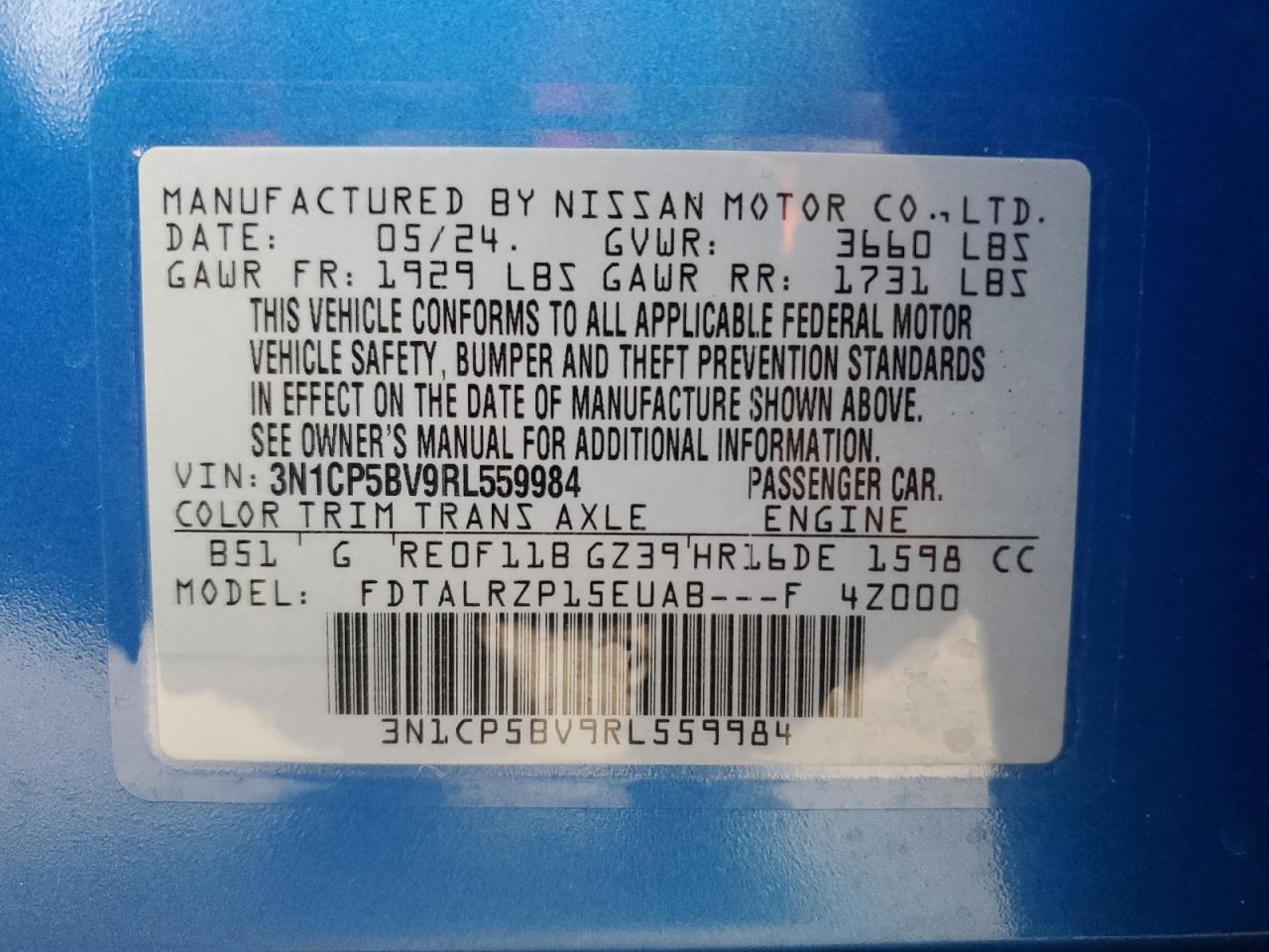 2024 Nissan Kicks VIN 3N1CP5BV9RL559984 Copart auction photo, side / undercarriage damage thumbnail 13