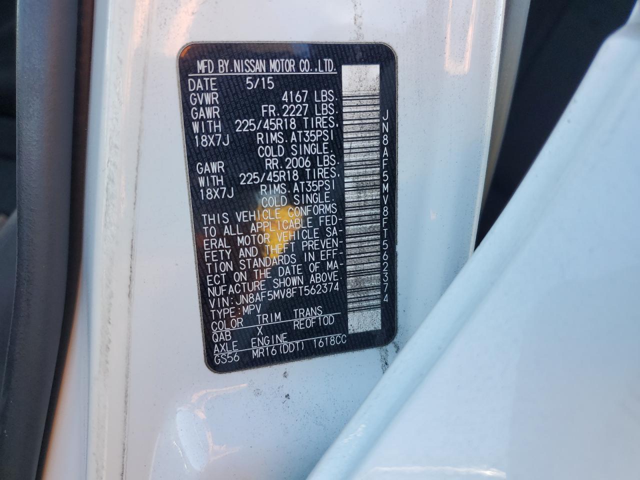 2015 Nissan Juke VIN JN8AF5MV8FT562374 Copart auction photo, front end damage thumbnail 12