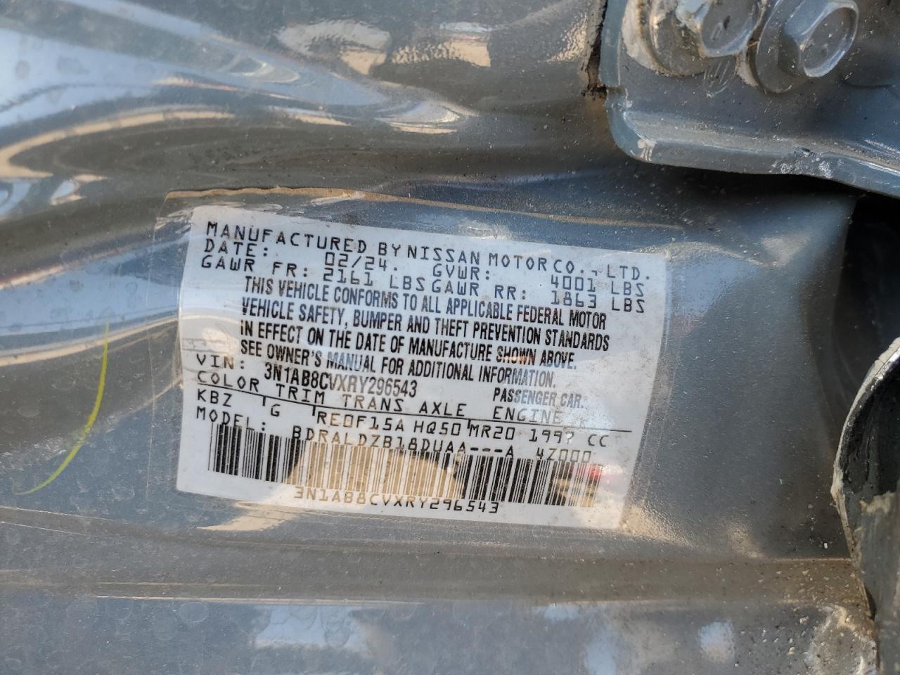2024 Nissan Sentra VIN 3N1AB8CVXRY296543 Copart auction photo, all over damage thumbnail 13