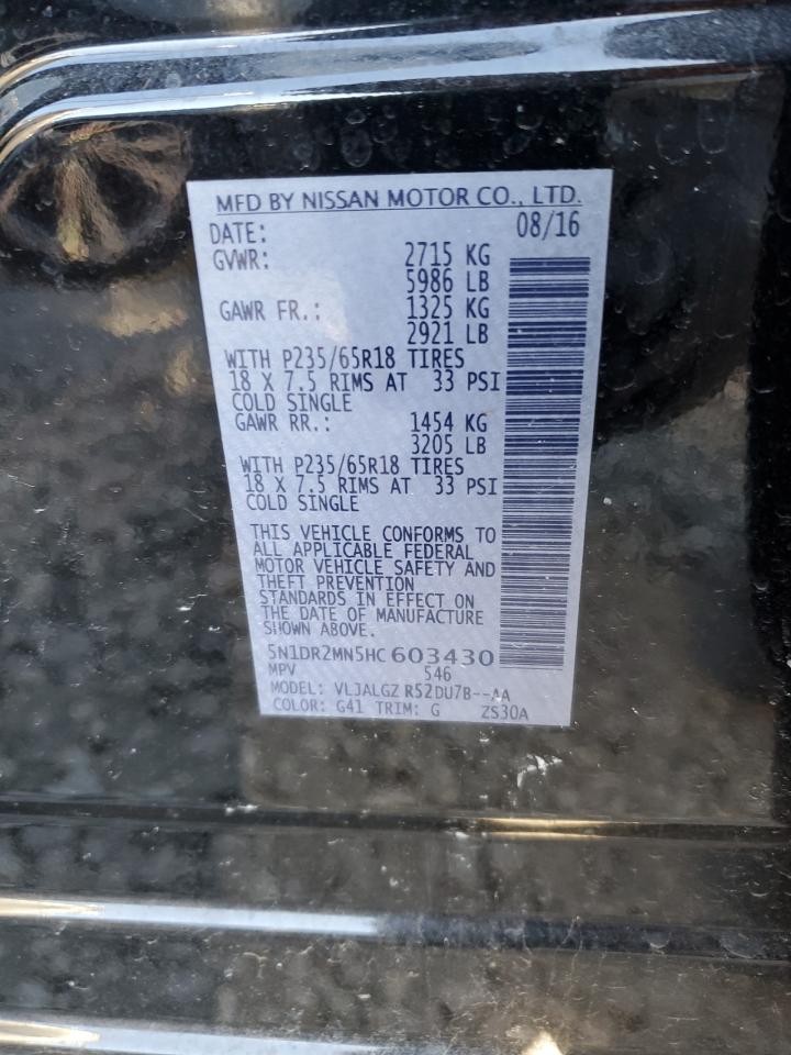 2017 Nissan Pathfinder VIN 5N1DR2MN5HC603430 Copart auction photo, all over / frame damage damage thumbnail 13