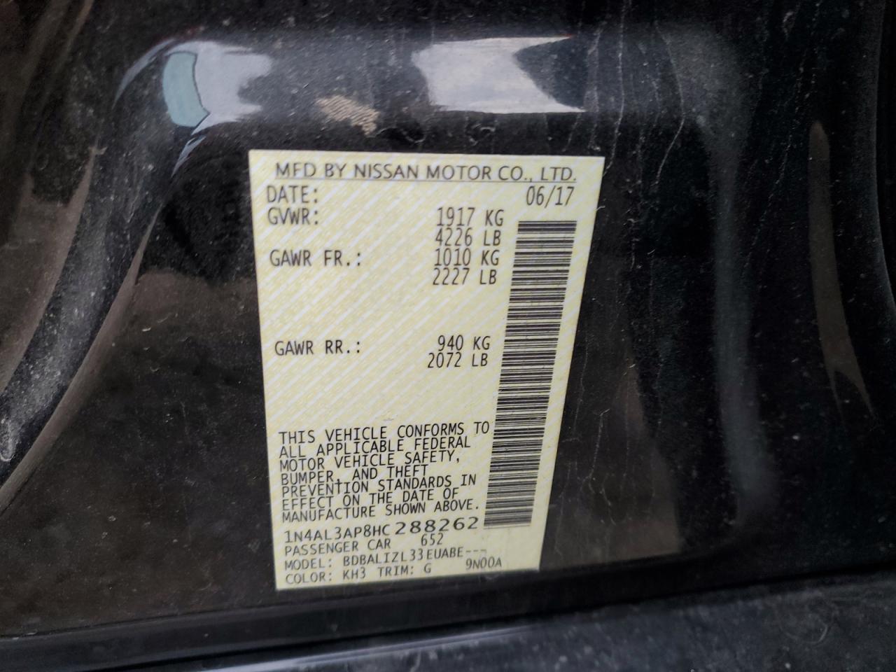 2017 Nissan Altima VIN 1N4AL3AP8HC288262 Copart auction photo, front end damage thumbnail 12