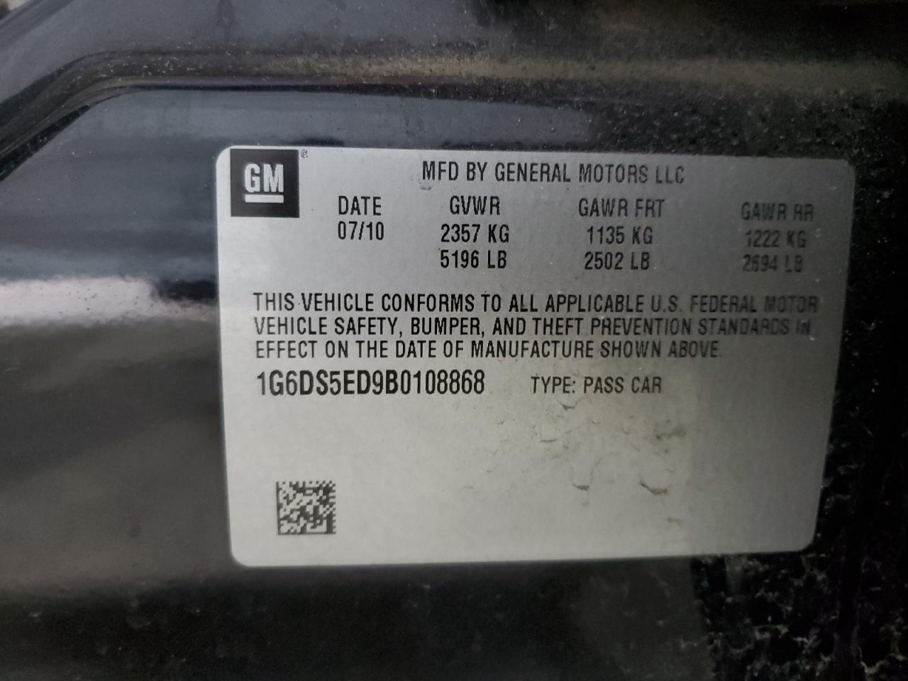 2011 Cadillac CTS VIN 1G6DS5ED9B0108868 Copart auction photo, front end / minor dent/scratches damage thumbnail 12