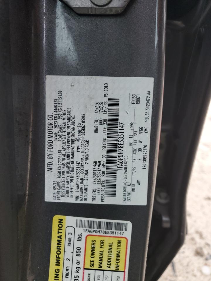 2014 Ford Fusion VIN 1FA6P0H78E5351147 Copart auction photo, minor dent/scratches damage thumbnail 12