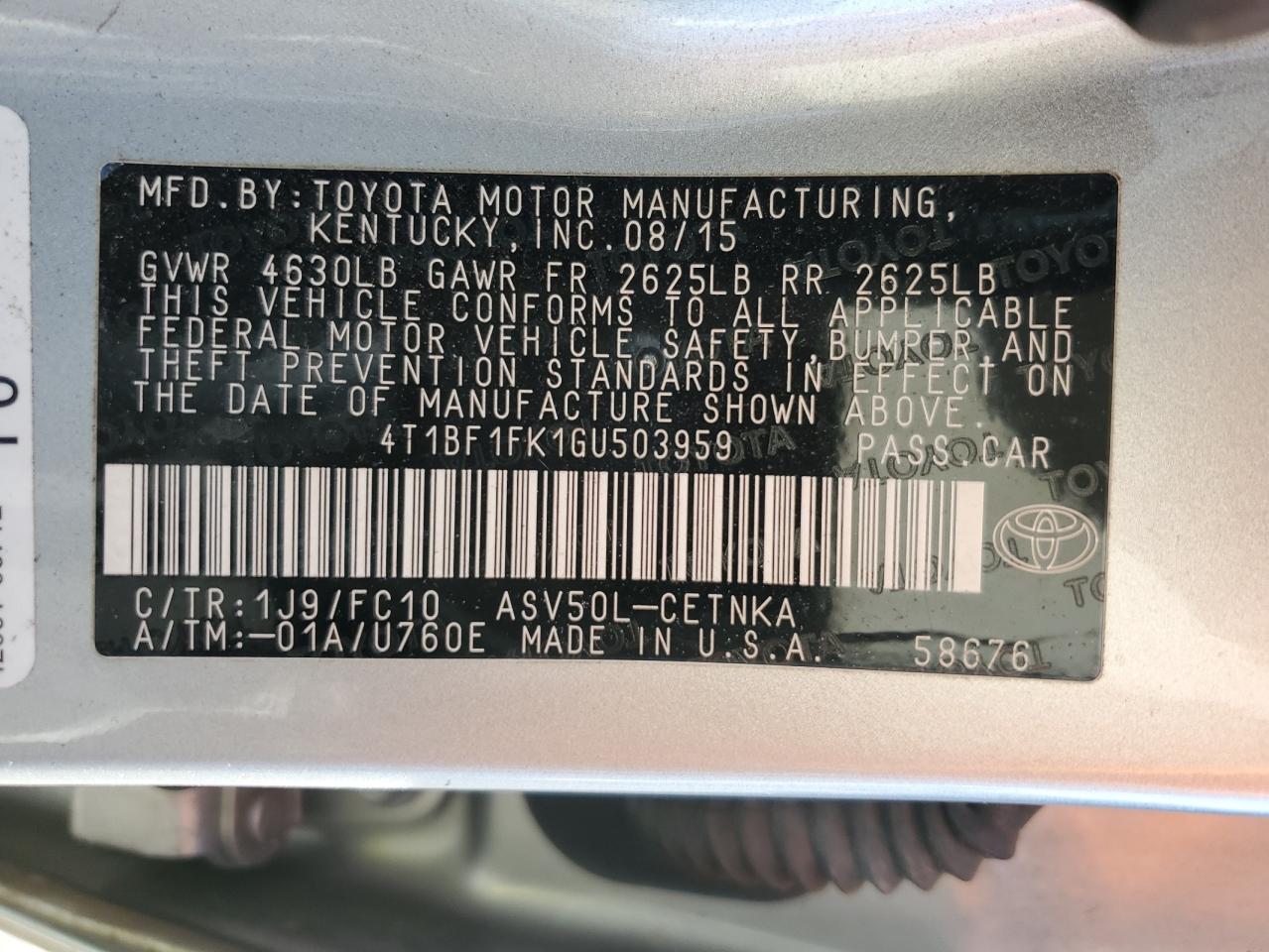 2016 Toyota Camry VIN 4T1BF1FK1GU503959 Copart auction photo, front end damage thumbnail 13