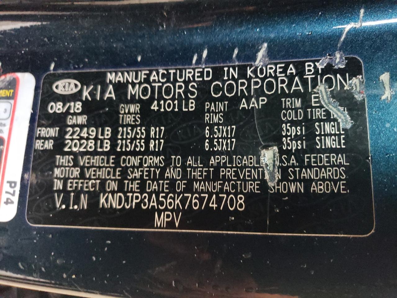 2019 KIA Soul VIN KNDJP3A56K7674708 Copart auction photo, side damage thumbnail 14