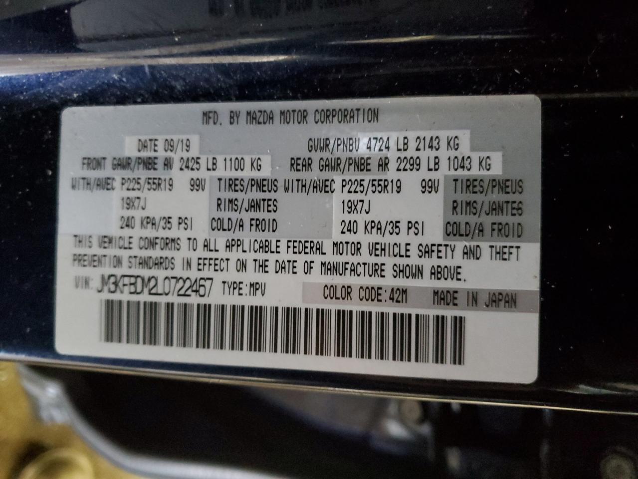 2020 Mazda CX-5 VIN JM3KFBDM2L0722467 Copart auction photo, undercarriage / front end damage thumbnail 13