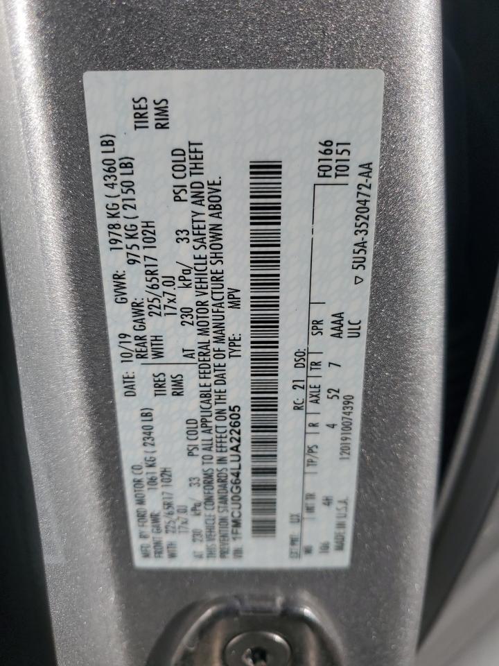 2020 Ford Escape VIN 1FMCU0G64LUA22605 Copart auction photo, side damage thumbnail 15