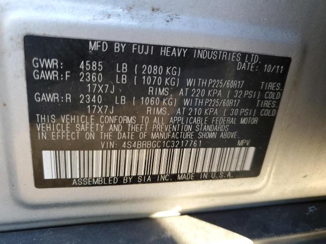 2012 Subaru Outback VIN 4S4BRBGC1C3217761 Copart auction photo, side damage thumbnail 12