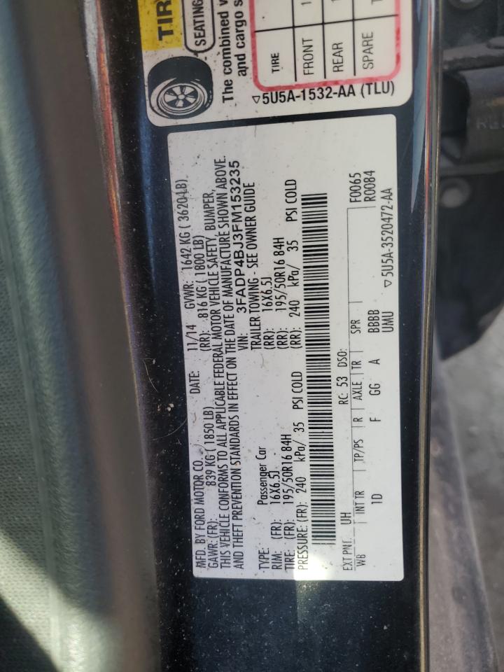 2015 Ford Fiesta VIN 3FADP4BJ3FM153235 Copart auction photo, front end / undercarriage damage thumbnail 14