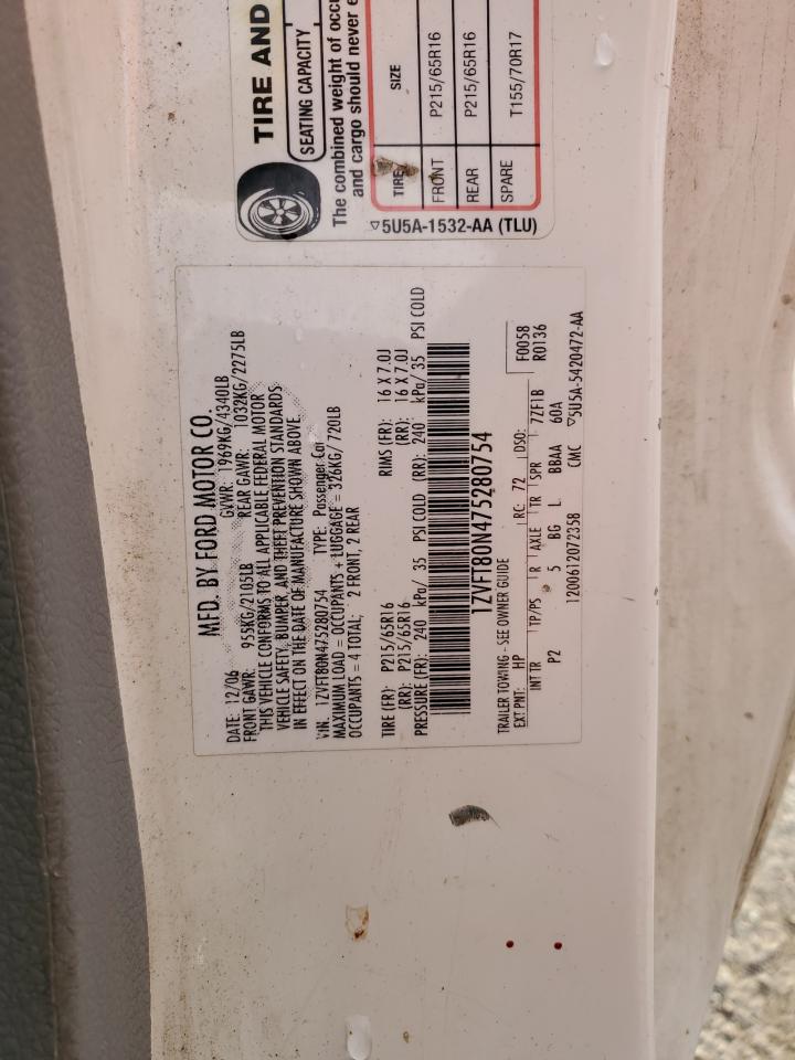 2007 Ford Mustang VIN 1ZVFT80N475280754 Copart auction photo, all over damage thumbnail 12