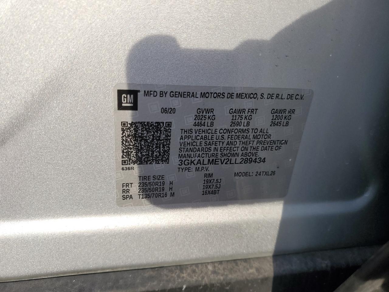 2020 GMC Terrain VIN 3GKALMEV2LL289434 Copart auction photo, side damage thumbnail 15