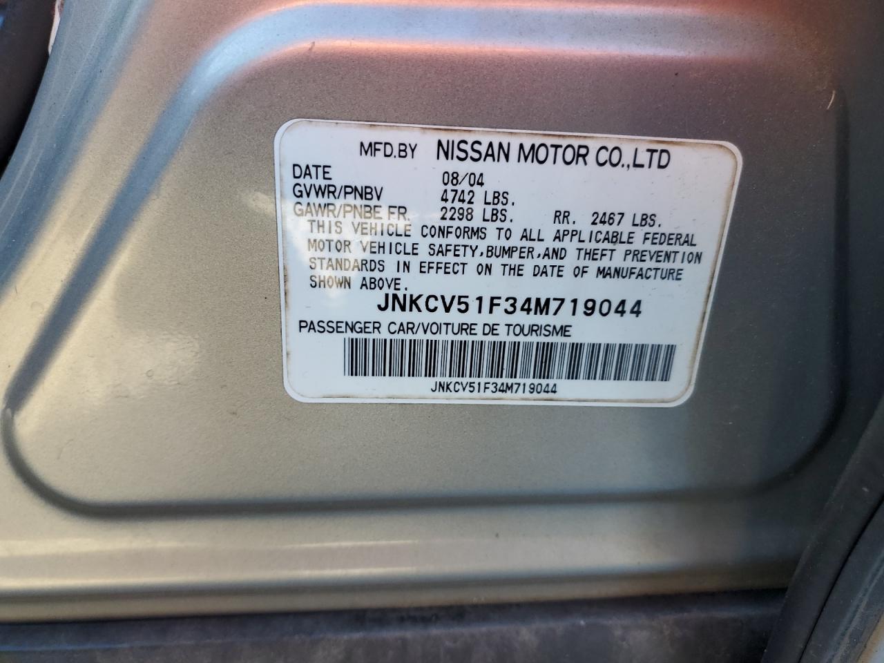 2004 Infiniti G VIN JNKCV51F34M719044 Copart auction photo, mechanical / minor dent/scratches damage thumbnail 12