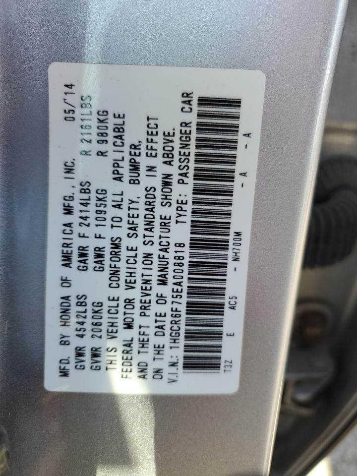 2014 Honda Accord VIN 1HGCR6F75EA008818 Copart auction photo, front end damage thumbnail 12