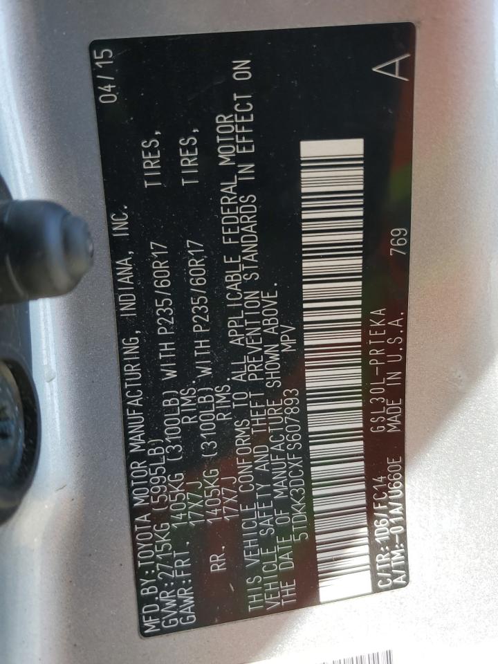 2015 Toyota Sienna VIN 5TDKK3DCXFS607893 Copart auction photo, rear end / minor dent/scratches damage thumbnail 14