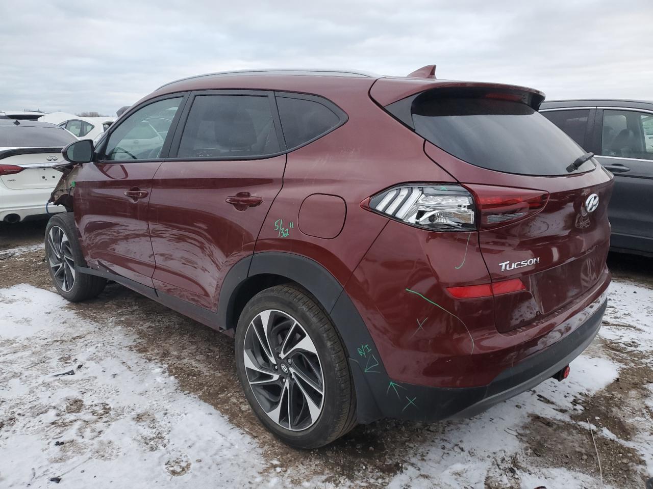 2020 Hyundai Tucson VIN KM8J3CAL2LU152697 Copart auction photo, front end / side damage thumbnail 2