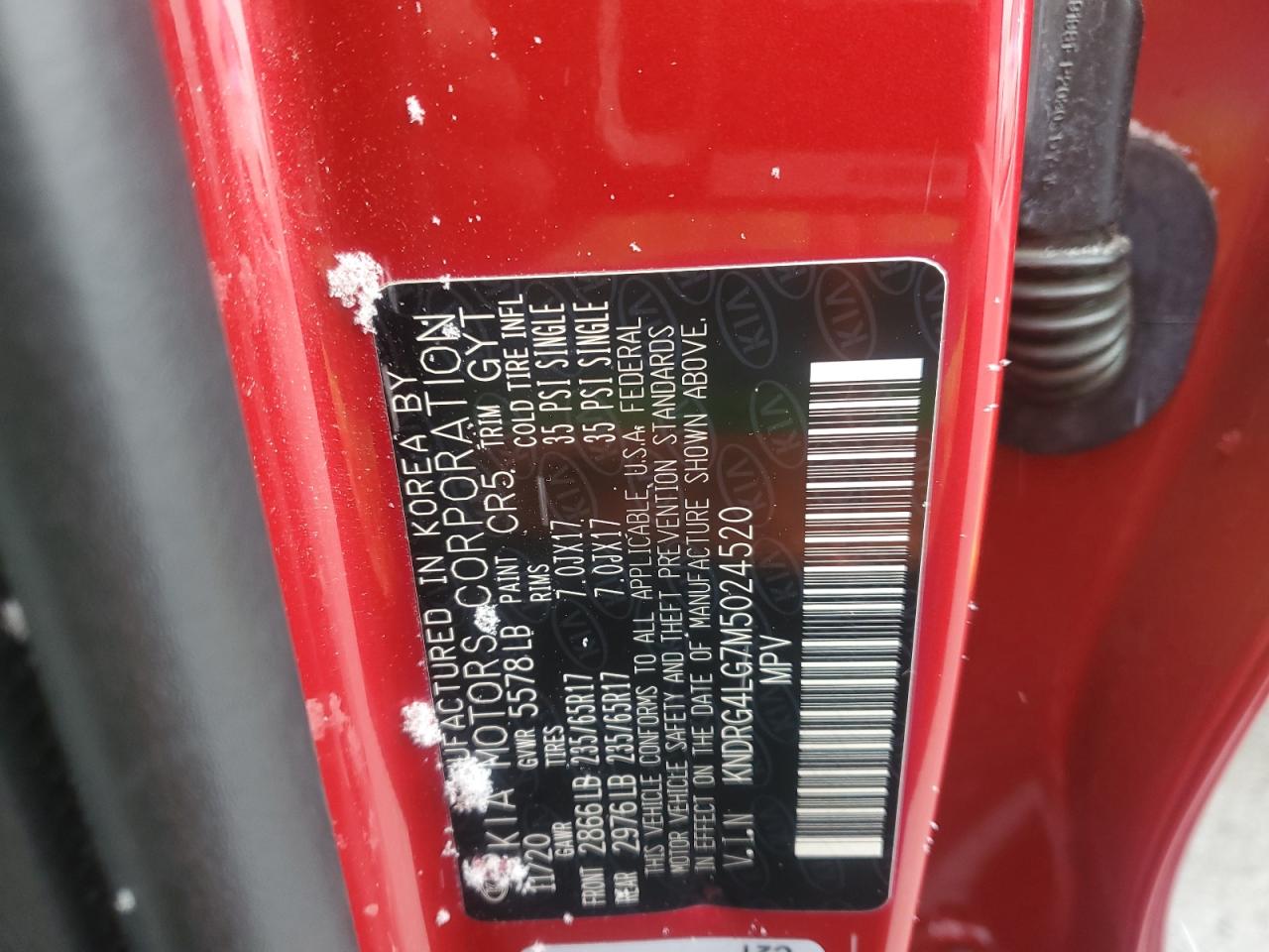 2021 KIA Sorento VIN KNDRG4LG7M5024520 Copart auction photo, front end damage thumbnail 13
