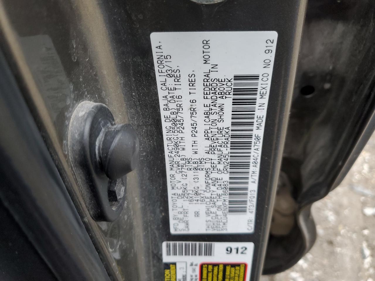 2015 Toyota Tacoma VIN 3TMLU4ENXFM186083 Copart auction photo, front end damage thumbnail 13