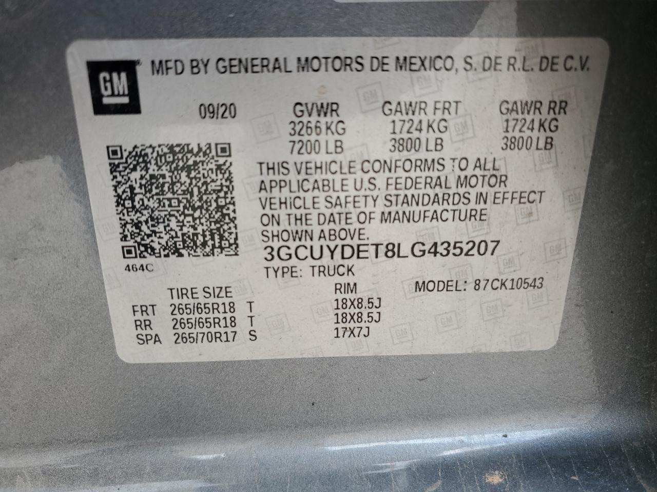 2020 Chevrolet Silverado VIN 3GCUYDET8LG435207 Copart auction photo, minor dent/scratches / normal wear damage thumbnail 12