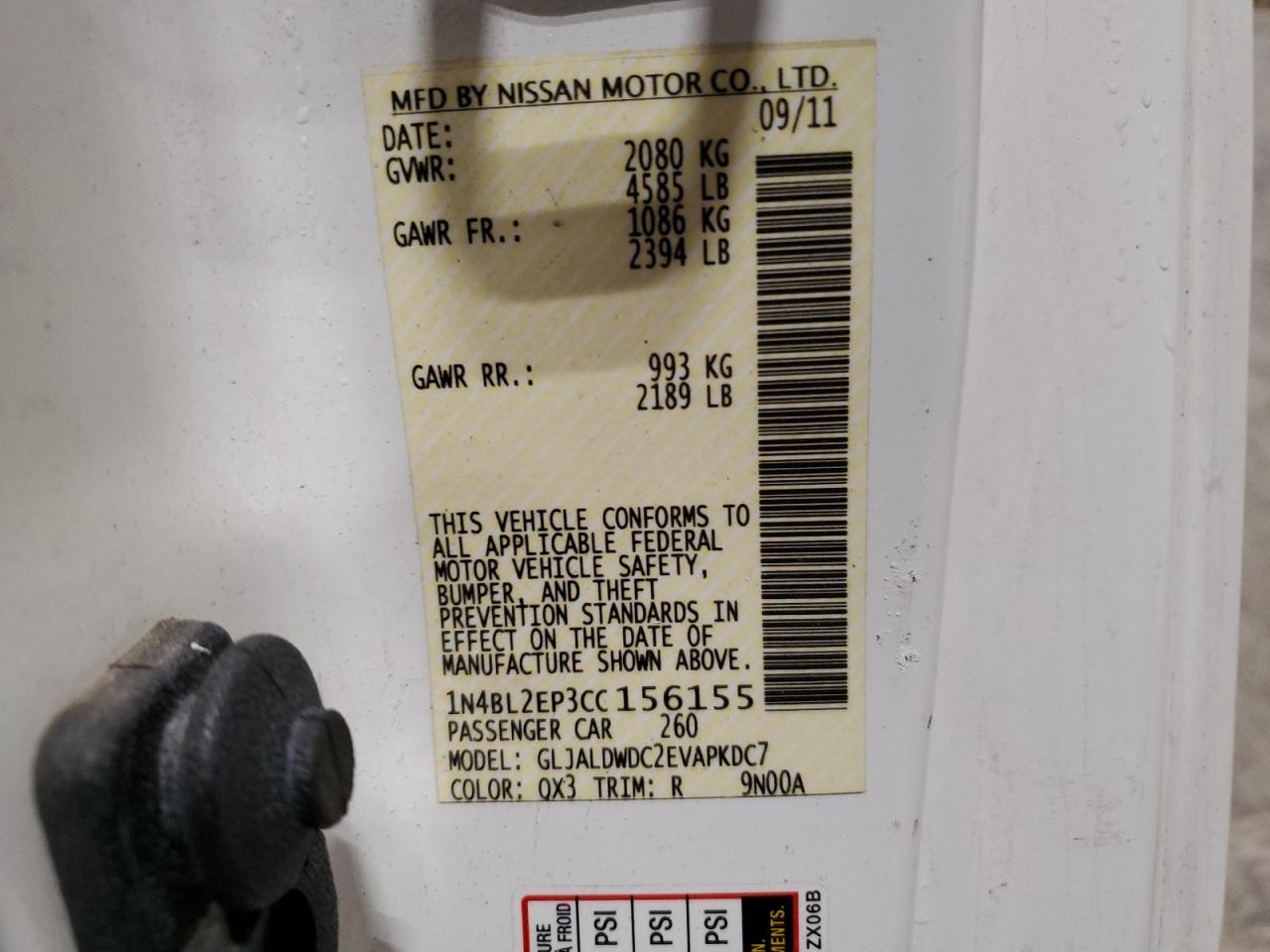 2012 Nissan Altima VIN 1N4BL2EP3CC156155 Copart auction photo, front end / side damage thumbnail 13