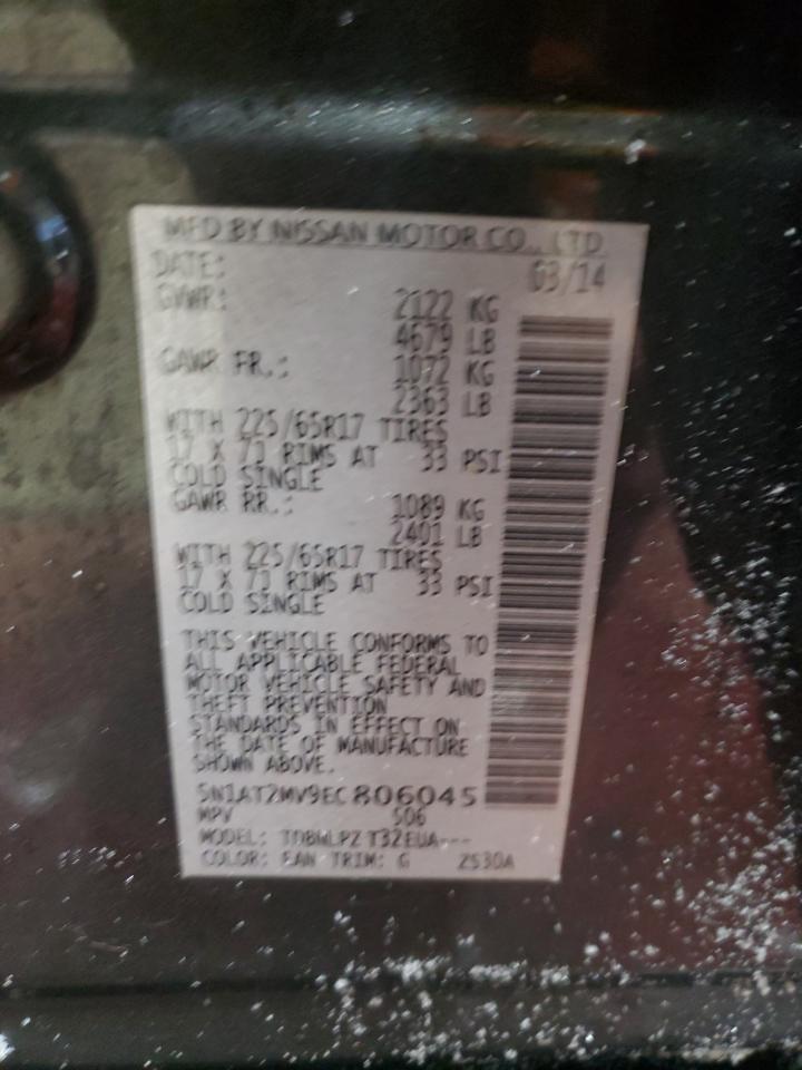 2014 Nissan Rogue VIN 5N1AT2MV9EC806045 Copart auction photo, side damage thumbnail 13
