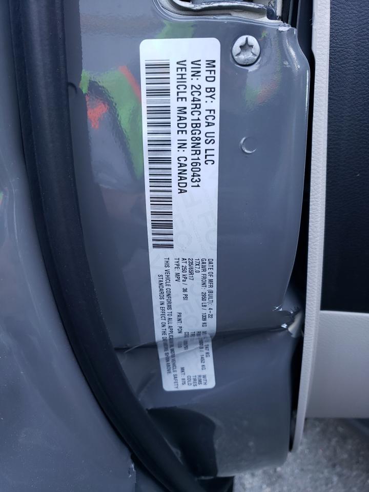 2022 Chrysler Pacifica VIN 2C4RC1BG8NR160431 Copart auction photo, side / front end damage thumbnail 14