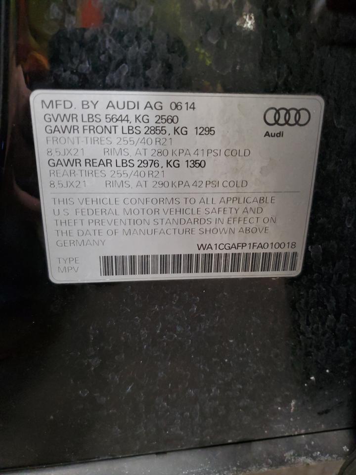 2015 Audi SQ5 VIN WA1CGAFP1FA010018 Copart auction photo, mechanical / rear end damage thumbnail 13