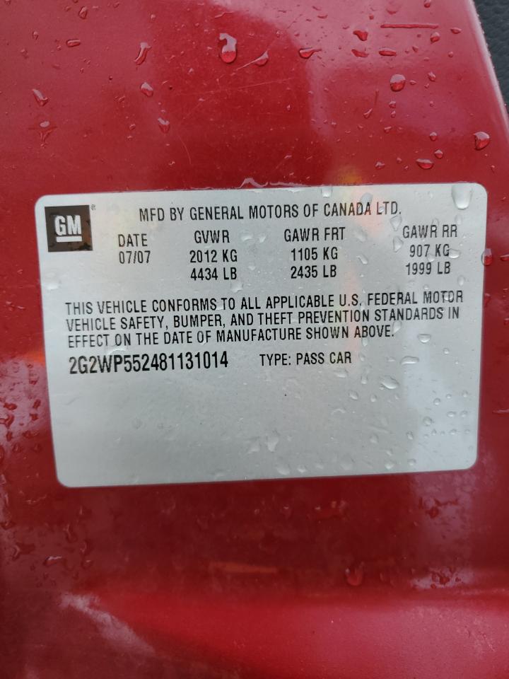 2008 Pontiac Grand Prix VIN 2G2WP552481131014 Copart auction photo, rear end damage thumbnail 12