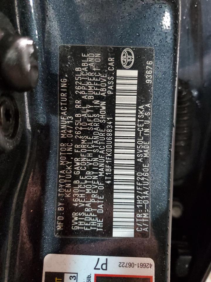 2013 Toyota Camry VIN 4T1BF1FK0DU688341 Copart auction photo, rear end / front end damage thumbnail 13