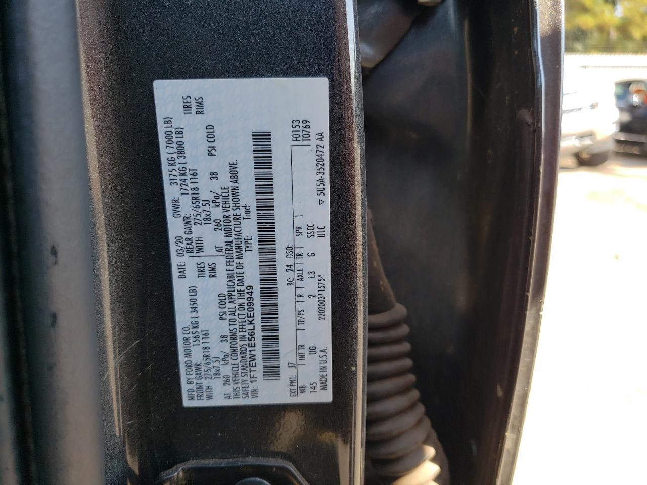 2020 Ford F-150 VIN 1FTEW1E56LKE09949 Copart auction photo, side / undercarriage damage thumbnail 13