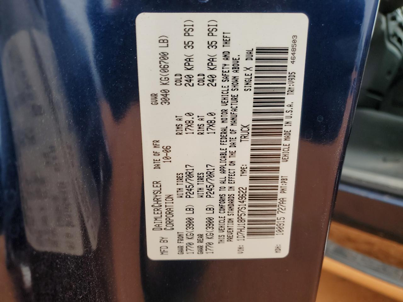 2007 Dodge RAM VIN 1D7HU18P57S149622 Copart auction photo, front end damage thumbnail 12