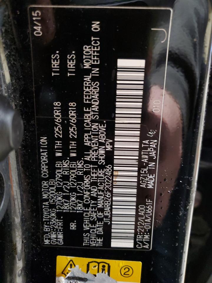 2015 Lexus NX VIN JTJBARBZ6F2022486 Copart auction photo, front end damage thumbnail 13