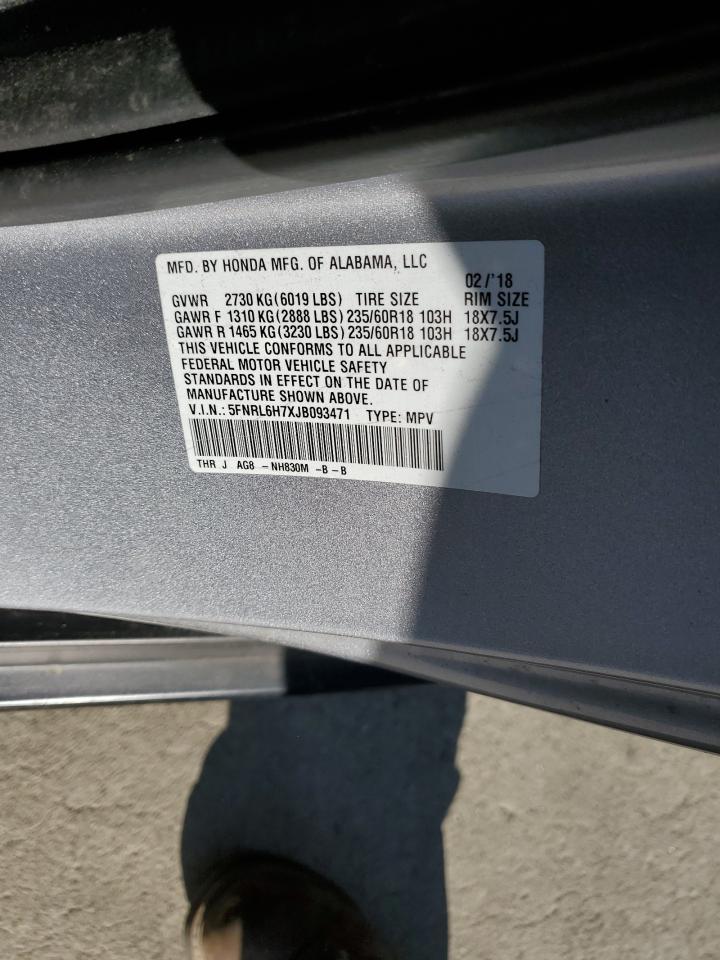 2018 Honda Odyssey VIN 5FNRL6H7XJB093471 Copart auction photo, front end damage thumbnail 15