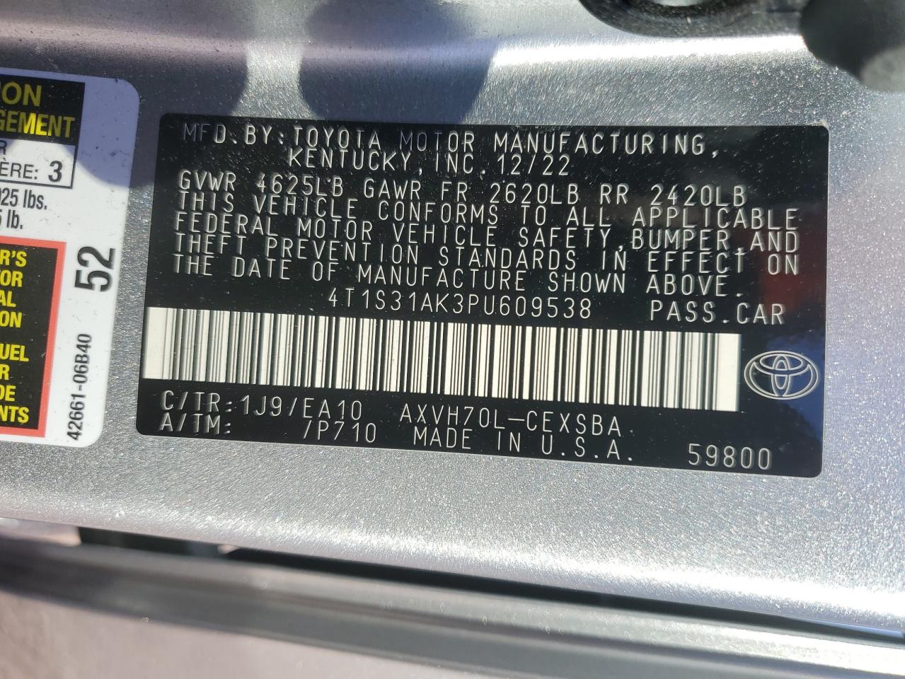 2023 Toyota Camry VIN 4T1S31AK3PU609538 Copart auction photo, front end damage thumbnail 13