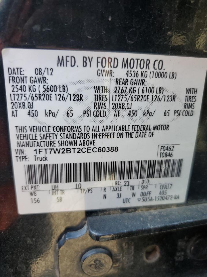 2012 Ford F250 VIN 1FT7W2BT2CEC60388 Copart auction photo, all over damage thumbnail 13